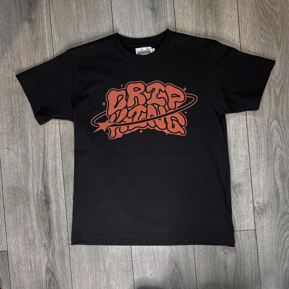 Drip King Logo Tee - Black with Orange Graphic